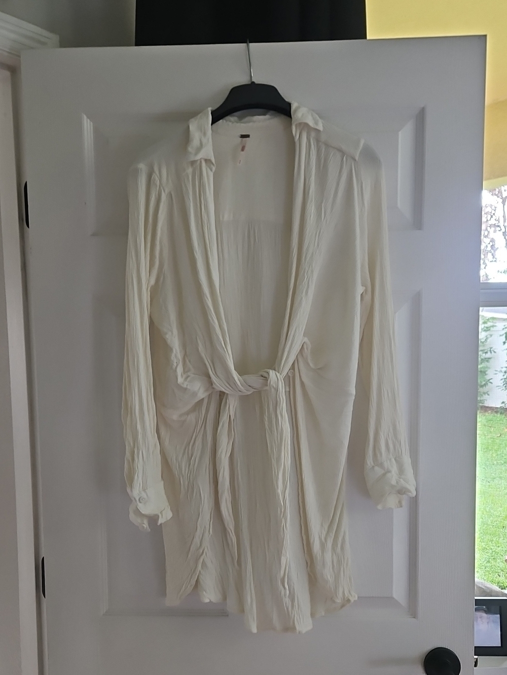 Free People Lightweight Cream Tie-Front Long-Sleeve Beach Coverup